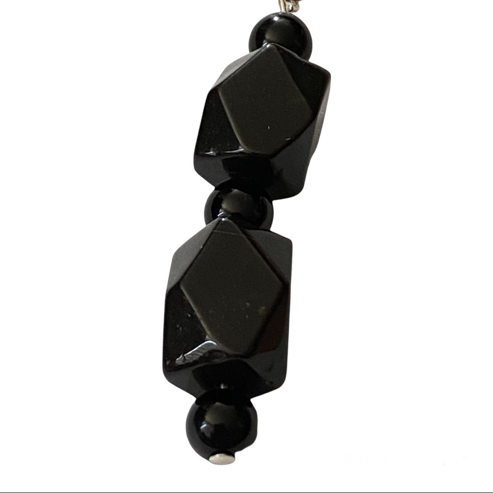 Hand Crafted Earrings Black Agate Long Round Sterling Silver Dangle Pierced - Picture 2 of 5